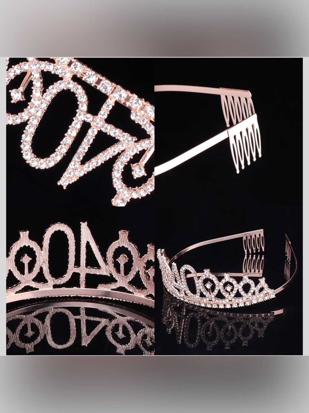 Rose Gold 40 Rhinestone Tiara Headband - Picture 2 of 2